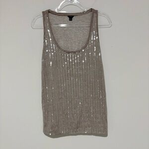 ANN TAYLOR Sequin Tank Top Striped Bling Layer cotton modal brown white large